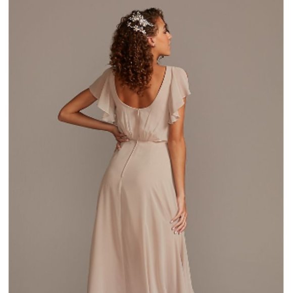 David's Bridal Flutter Sleeve Full Skirt Bridesmaid Dress - Picture 3 of 4